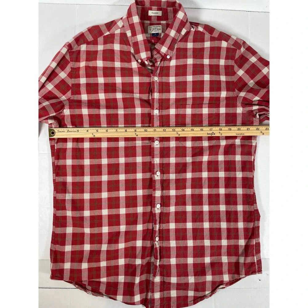 J‎ Crew Mens Plaid Button Down Shirt Long Sleeve Red White Cotton Blend Preppy